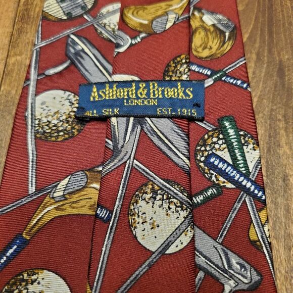 Ashford & Brooks London Golf Themed All Silk Men's Neck Tie - Picture 3 of 5